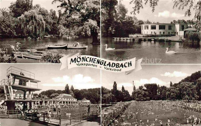 MoeNCHENGLADBACH NRW Volksgarten Volksbad Ruderboote Teich Schwaene Sprungturm F