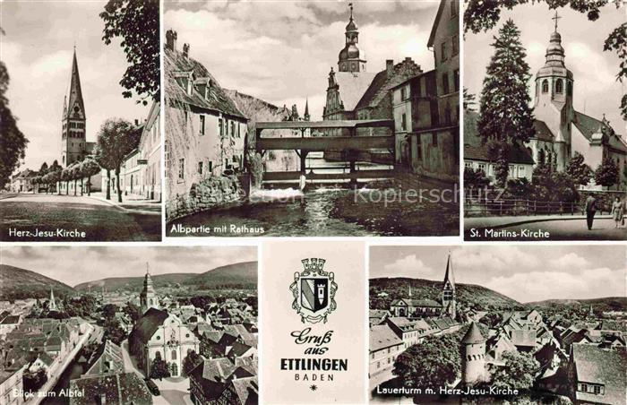 Ettlingen KARLSRUHE BW Herz-Jesu-Kirche St-Martins-Kirche Albpartie Rathaus Laue