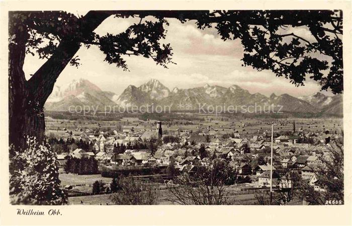 Unterhausen Weilheim Stadtansicht Kirche Alpen Bergpanorama Voralpensee Daecher