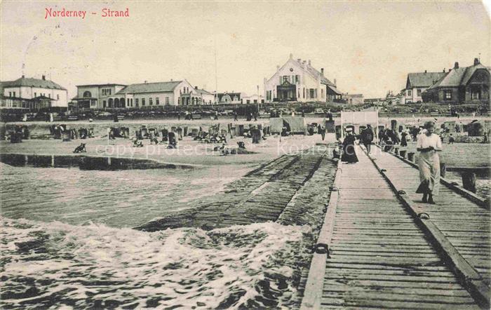 NORDERNEY Nordseebad Niedersachsen Strand Strandpromenade Steg Badegaeste Strand