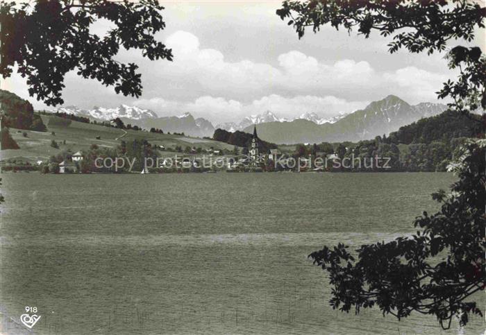 Mattsee Salzburg AT See Kirche Alpen Loferer-Steinberge Hochstauffen Dorf Segelb