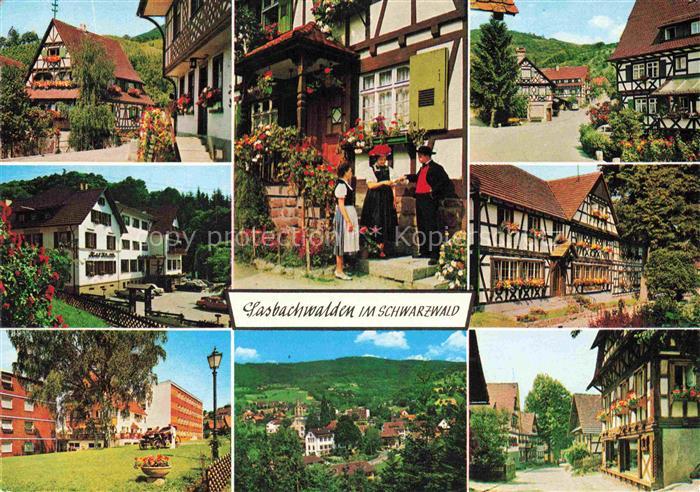 Sasbachwalden Achern Ortenaukreis BW Fachwerk Tracht Mehrbildkarte Hotel Panoram