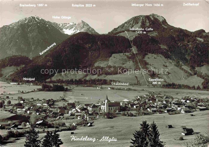 HINDELANG Oberallgaeu Bayern Kurort Allgaeu Panorama Kirchturm Sesselbahn Rotspi
