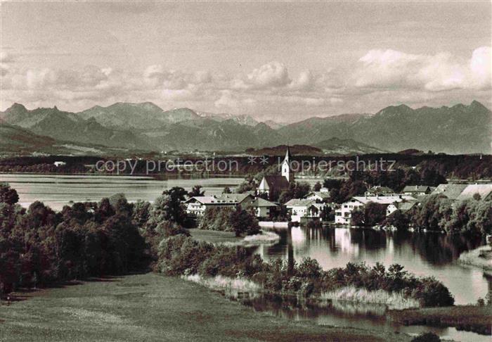Seebruck Chiemsee Seeon-Seebruck Bayern Chiemsee Alztal Kirche Dorf Alpen Panora