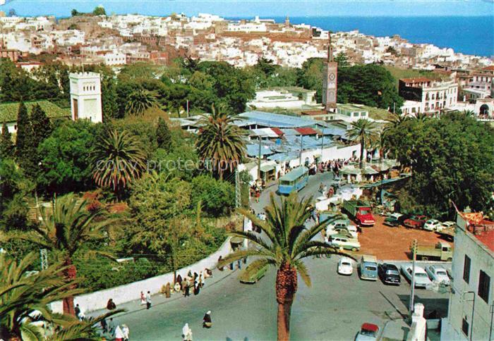 TANGER Tangier Tangiers Maroc Medina Minarett Palmen Markt Busse Altstadt Meer S