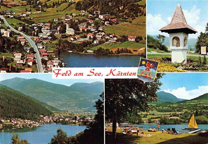 Feld am See Villach Kaernten AT Fliegeraufnahme See Strand Segeln Bildstock Berg