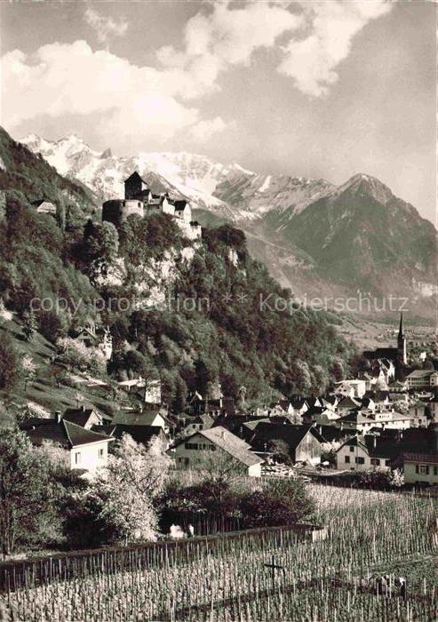 Vaduz Liechtenstein FL Vaduz-Schloss Weinberge Dorf Rheintal Alpen Kirche Berge