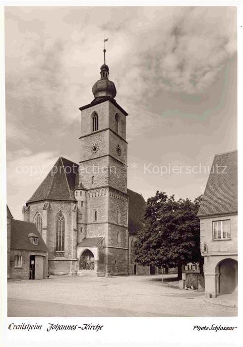 Crailsheim BW Johannes-Kirche Kirchturm Kirchplatz Kirchenschiff Brunnen Nebenge