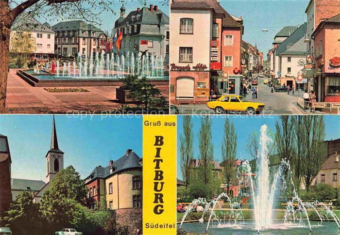 Bitburg Eifel Rheinland-Pfalz Suedeifel Brunnen Fontaenen Fussgaengerzone Kirche