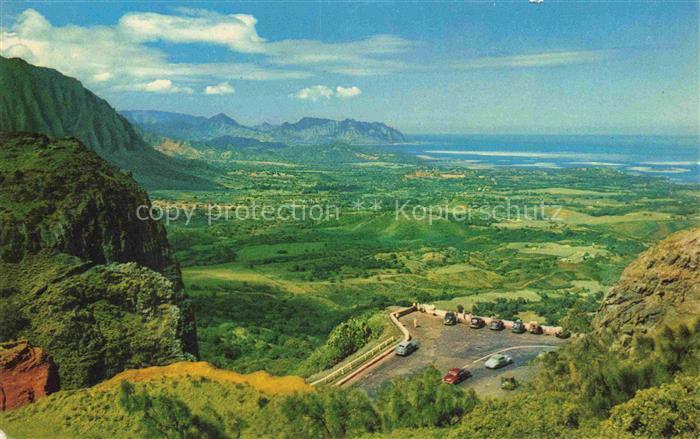 Honolulu Hawaii USA Nuuanu-Pali Bergpass Tal Panorama Kuestenblick Autos Oahu Pa