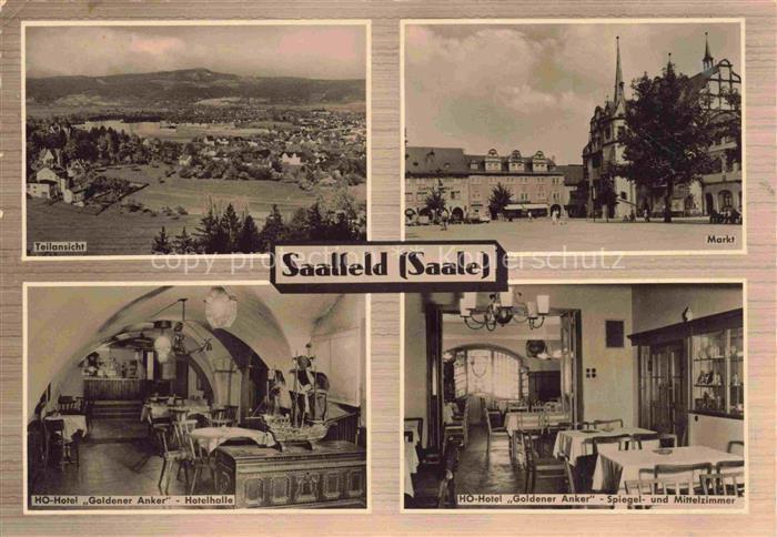 Saalfeld Saale Thueringen Markt Rathaus HO-Hotel-Goldener-Anker Hotelhalle Spieg
