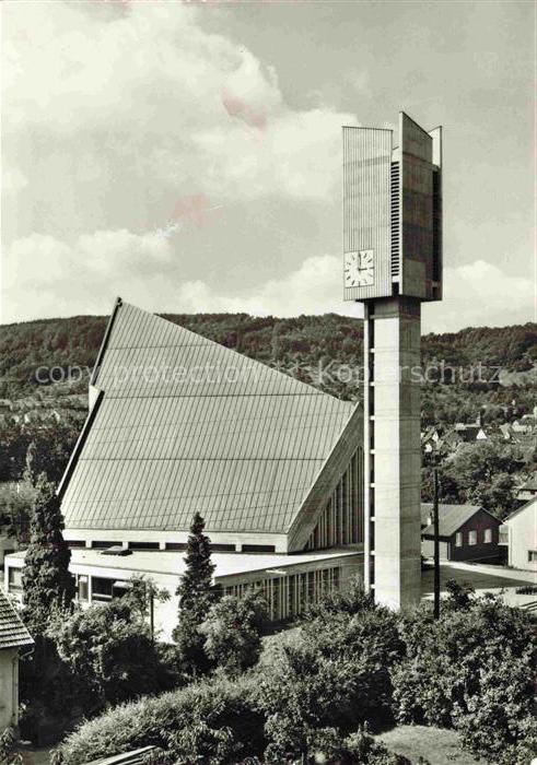 Kuenzelsau St-Paulus-Kirche Moderne-Architektur Glockenturm Kirchenbau Wald Hueg