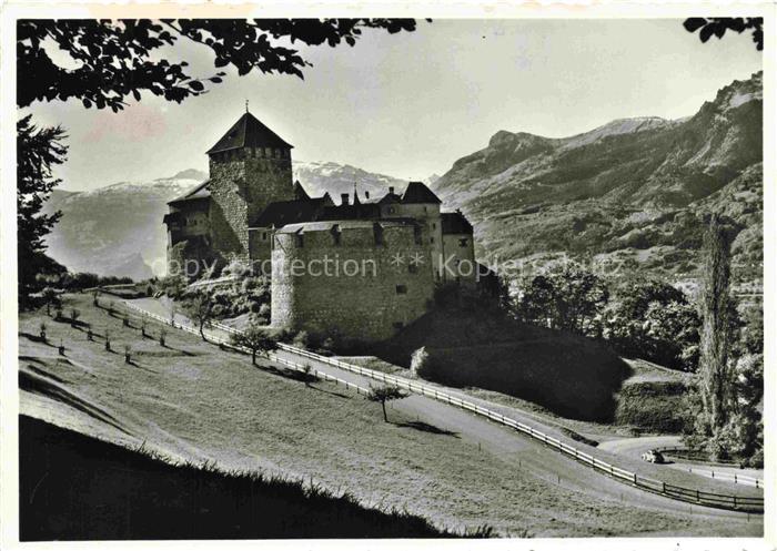 Vaduz Liechtenstein FL Schloss-Vaduz Burg Berge Alpen Wiese Strasse Rheintal