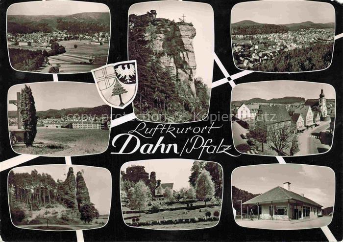 Dahn Suedwestpfalz Luftkurort Felsen Panorama Ortsansicht Kirche Bahnhof Wald Me