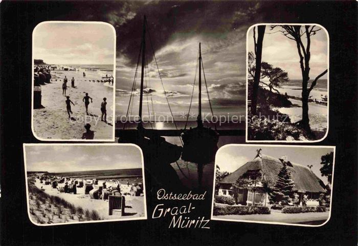 Mueritz Graal-Mueritz Ostseebad Strand Segelboot Sonnenuntergang Strandkorb Reet
