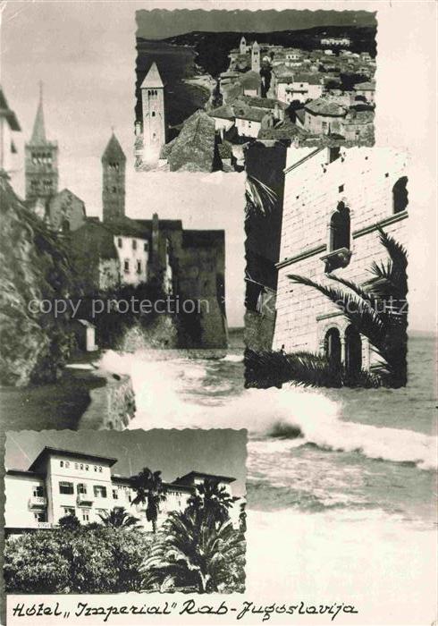 Rab  Croatia Hotel-Imperial Kueste Kirchtuerme Altstadt Meer Wellen Palmen