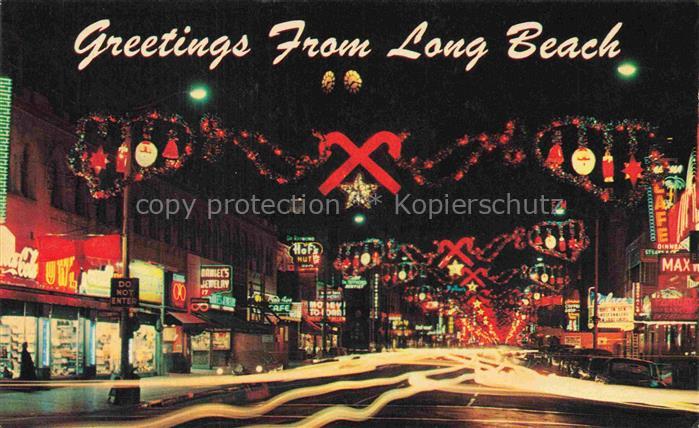 Long Beach California USA Weihnachtsbeleuchtung Nachtaufnahme Geschaeftsstrasse