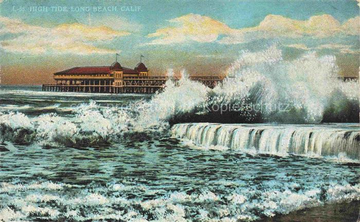 Long Beach California USA High-Tide Pier Pavillon Wellen Brandung Meer Mole