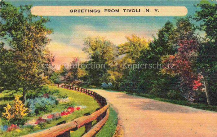 Tivoli New York USA Landstrasse Holzzaun Baeume Blumen Wiese Herbstfarben