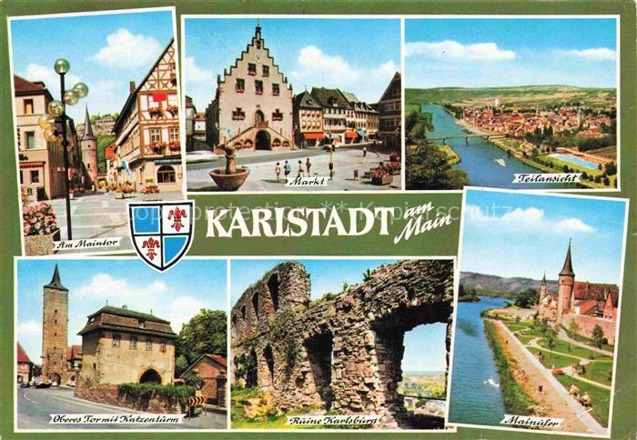 Karlstadt Main-Spessart Bayern Markt Maintor Katzenturm Ruine-Karlsburg Mainufer