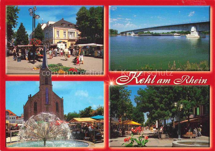 Auenheim Ortenau KEHL BW Marktplatz Rheinbruecke Rhein Kirche Brunnen Fussgaenge