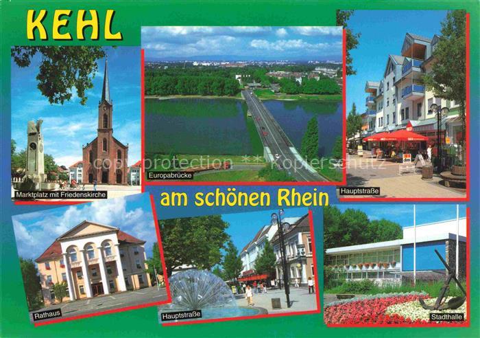 Kehl  Rhein Baden BW Marktplatz Friedenskirche Europabruecke Rhein Hauptstrasse