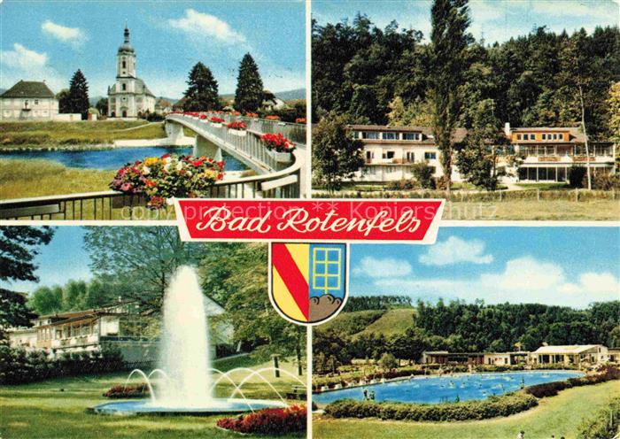 Bad Rotenfels Gaggenau BW Kirche Brunnen Fontaene Freibad Kurhaus Murg Blumenbru