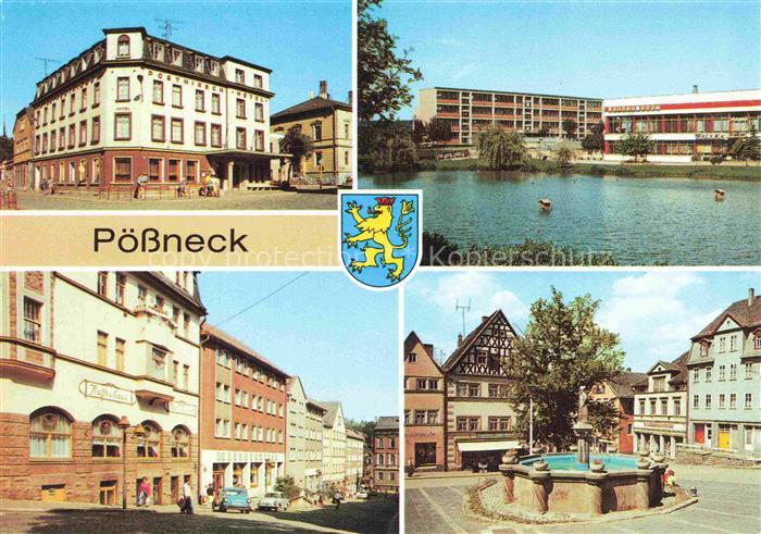 Poessneck Thueringen Hotel-Posthirsch Mauritiusbrunnen Krautgasse Schule Wappen