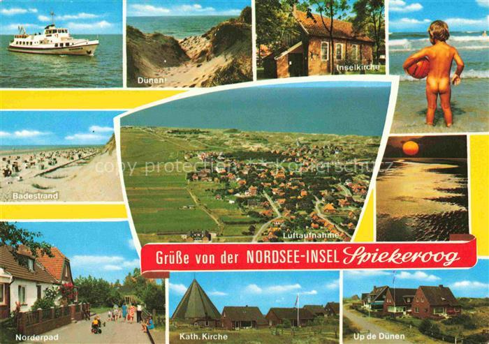 Spiekeroog Nordseeinsel Niedersachsen Duenen Inselkirche Badestrand Luftaufnahme