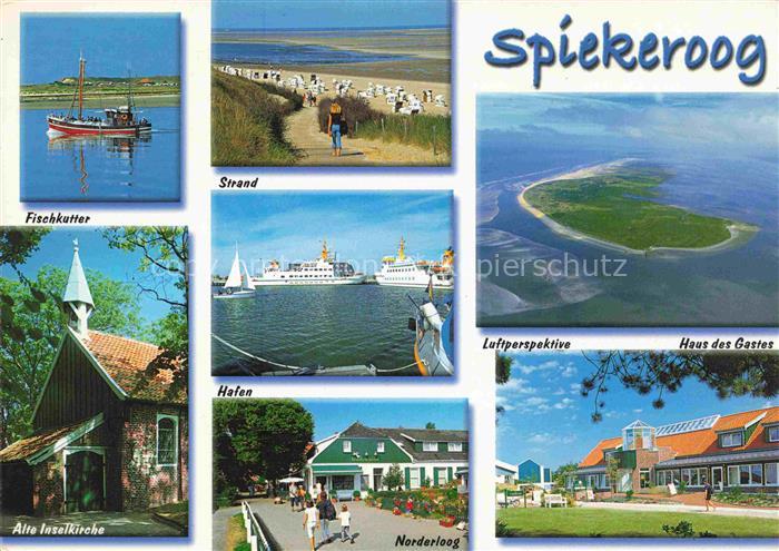 Spiekeroog Nordseeinsel Niedersachsen Fischkutter Strand Hafen Alte-Inselkirche