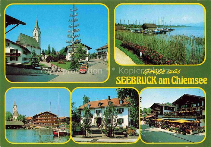 Seebruck Chiemsee Seeon-Seebruck Bayern Kirche Maibaum Hafen Segelboote Chiemsee