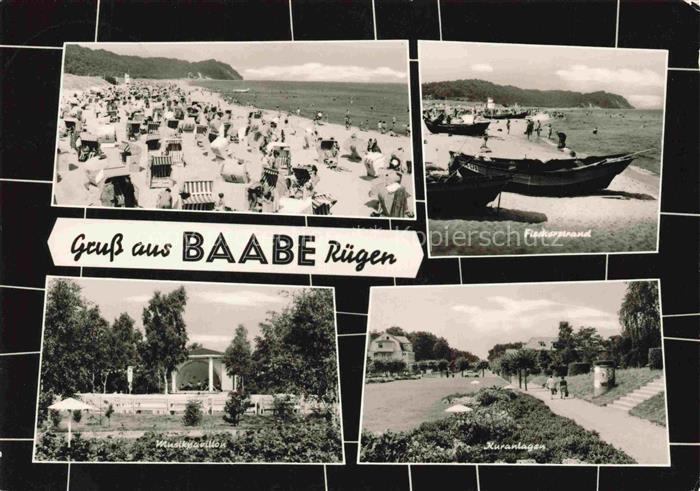 BAABE Ostseebad Ruegen Strand Strandkoerbe Fischerstrand Boote Musikpavillon Kur