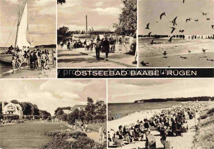 BAABE Ostseebad Ruegen Segelboot Strand Moewen Kuranlage Strandkoerbe Badegaeste