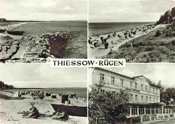 Thiessow Ostseebad Ruegen Mole Strand Strandkoerbe Haus-Ostsee Boote Halbinsel