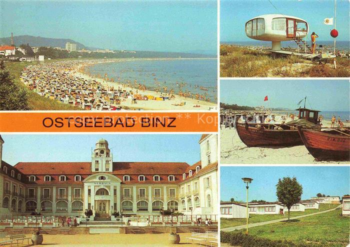 BINZ Ruegen Strand Kurhaus-Cafe Rettungsturm Fischerboote Urlauberdorf Strandkoe