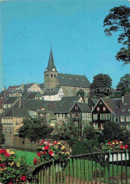Kettwig Kirchturm Fachwerkhaeuser Altstadt Ruhr Blumen Stadtansicht