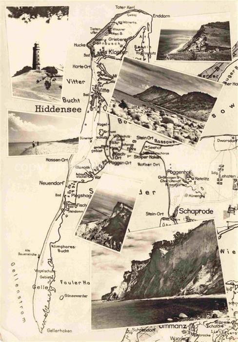 Insel Hiddensee Landkarte Leuchtturm Steilkueste Kloster Vitte Neuendorf Strand
