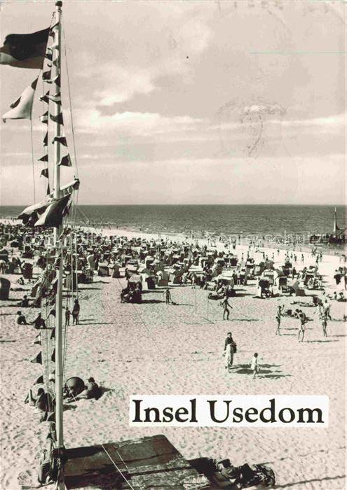 HERINGSDORF Ostseebad Usedom Strand Badegaeste Strandkoerbe Fahnen Ostsee Badel