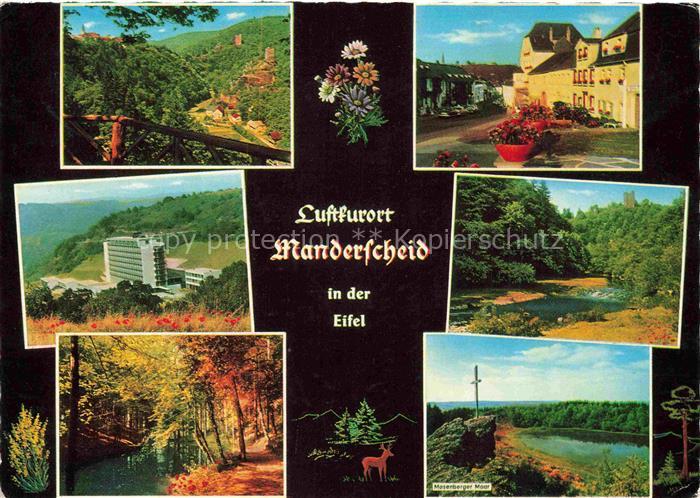 Manderscheid Eifel Luftkurort Burgruine Hotel-Hochhaus Mosenberger-Maar Herbstwa