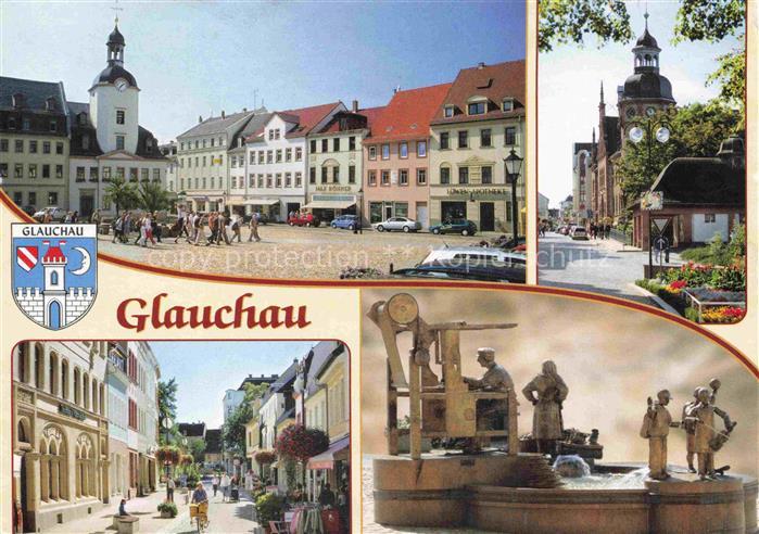 Glauchau Sachsen Rathaus Markt Postamt Fussgaengerzone Leipziger-Strasse Brunnen
