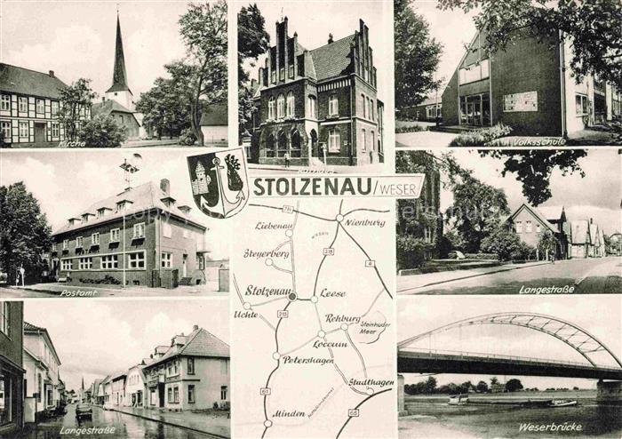 Stolzenau Weser Nienburg Niedersachsen Kirche Postamt Volksschule Langestrasse W