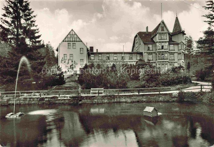 Schierke Harz FDGB-Heim Hermann-Gieseler Teich Springbrunnen Fachwerkhaus Villa