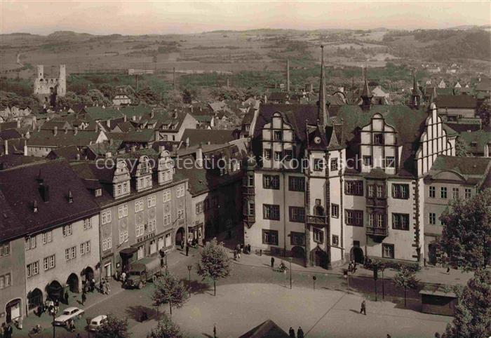 Saalfeld Saale Thueringen HO-Hotel-Goldener-Anker Rathaus Marktplatz Stadtansich