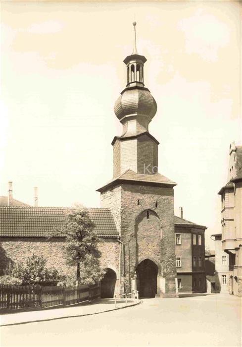 Saalfeld Saale Thueringen Oberes-Tor Stadttor Turm Zwiebelturm Stadtmauer Torgew