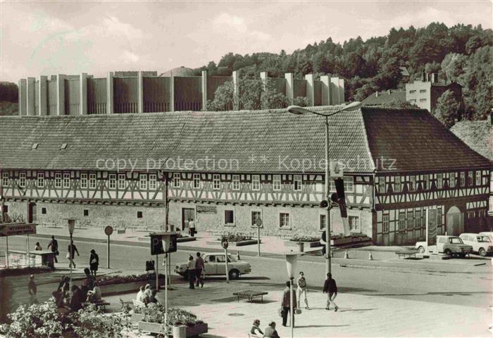 SUHL Thueringen Waffenmuseum Fachwerkgebaeude Platz Passanten Industriegebaeude