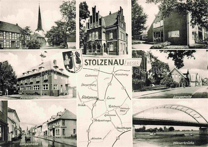 Stolzenau Weser Nienburg Niedersachsen Kirche Postamt Volksschule Langestrasse W