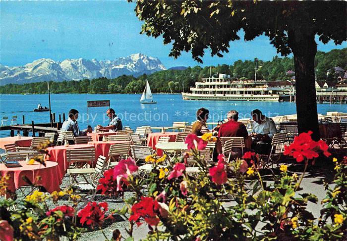 Starnbergersee Starnberg Bayern Starnberger-See Zugspitzgruppe Seepromenade Café