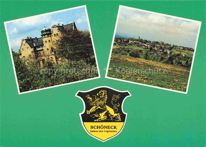 Schoeneck Vogtland Sachsen Schloss Stadtansicht Wiese Wappen Mehrbildkarte Balko