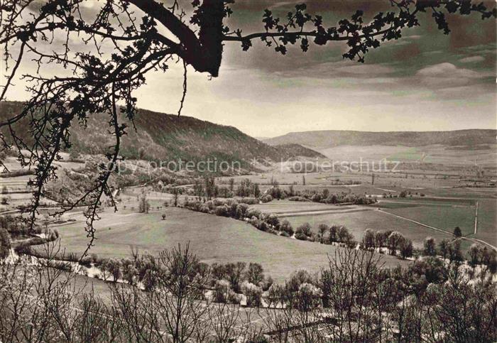 Dornburg Saale Thueringen Saaletal Blick-ins-Saaletal Tal Felder Huegel Baeume F