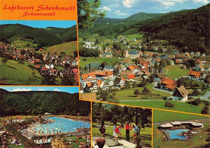 Schenkenzell Luftkurort Schwarzwald Freibad Minigolf Ortspanorama Kirche Flieger